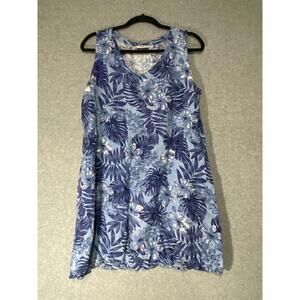 Peppermint Bay Hawaiian Blue Palm Leaf Hibiscus Floral Short  Dress Size XL